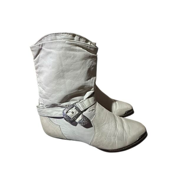 ZODIAC Cowboy Slouch Boots Wingtip Leather Toe Tips Cream Womens Vintage 7M - Picture 2 of 9